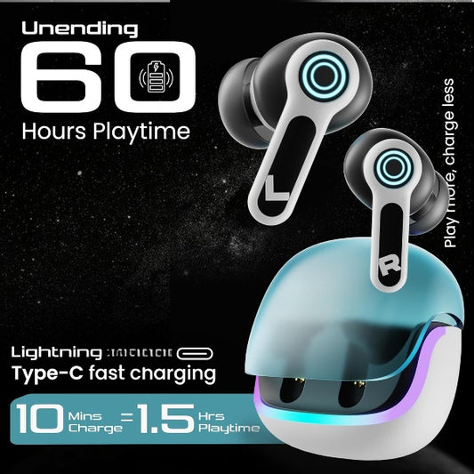 Audio Z40 Gaming in Ear Earbuds with 60H Playtime, 40ms Ultra Low Latency, Quad Mic ENC, Fast Pairing, Breathing LEDs, Type-C Fast Charging, BTv 5.4, Made in India, Earbuds TWS (Electric White)
