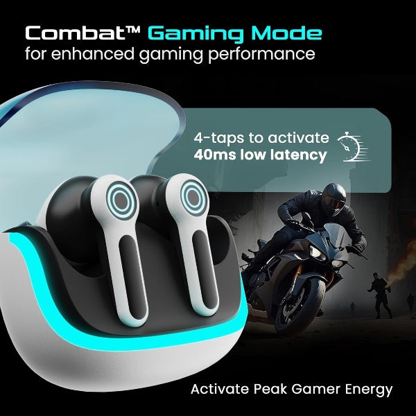 Audio Z40 Gaming in Ear Earbuds with 60H Playtime, 40ms Ultra Low Latency, Quad Mic ENC, Fast Pairing, Breathing LEDs, Type-C Fast Charging, BTv 5.4, Made in India, Earbuds TWS (Electric White)