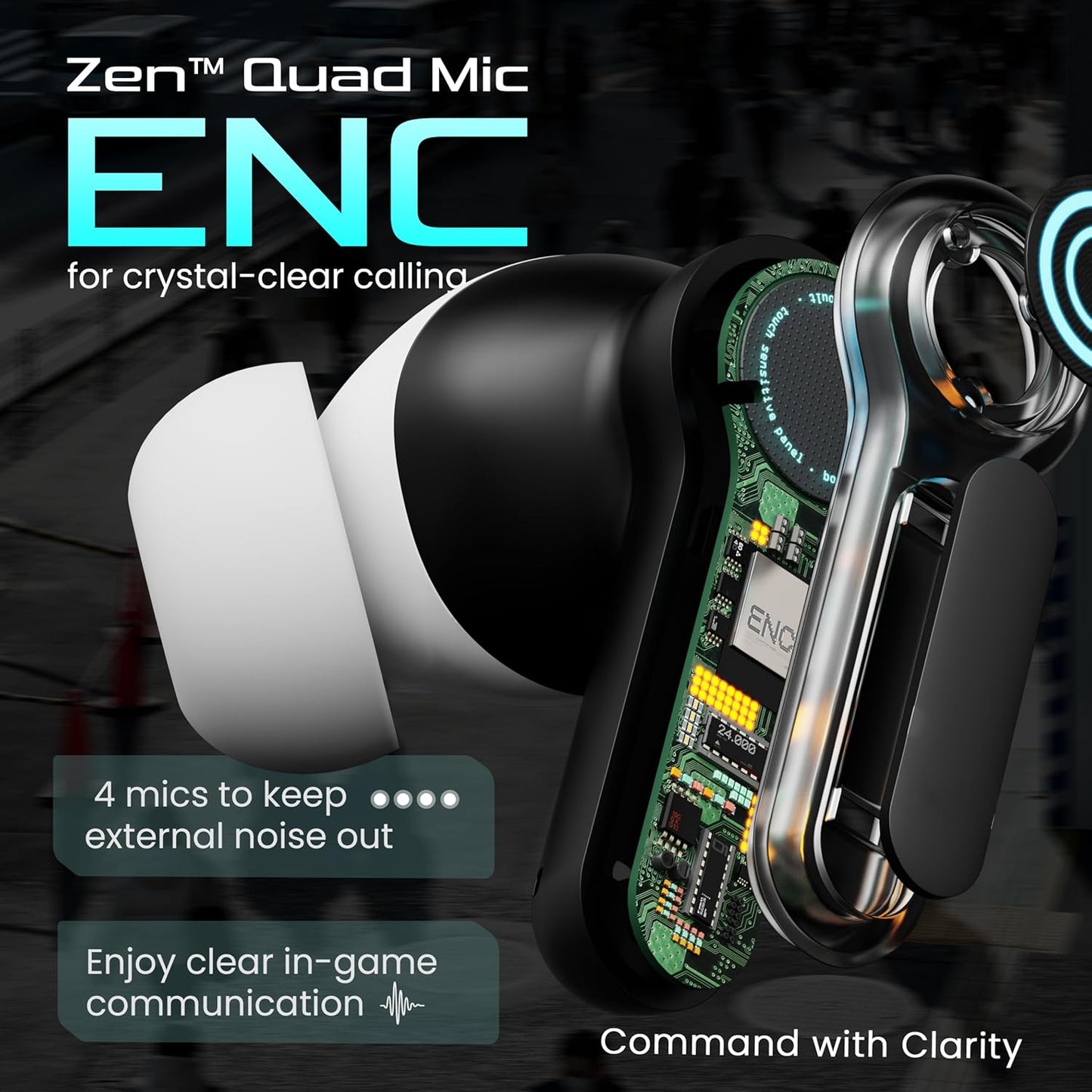 Audio Z40 Gaming in Ear Earbuds with 60H Playtime, 40ms Ultra Low Latency, Quad Mic ENC, Fast Pairing, Breathing LEDs, Type-C Fast Charging, BTv 5.4, Made in India, Earbuds TWS (Electric White)
