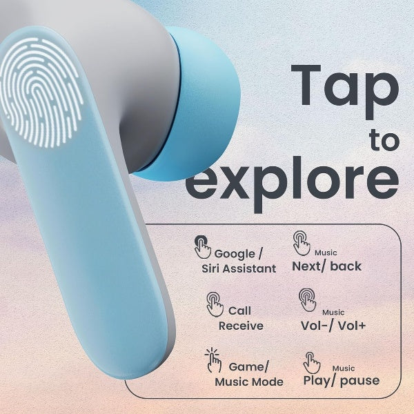Audio Z20 Pro Truly Wireless Bluetooth Ear Buds with 60H Playtime, 4 Mics Clear Calling, 45ms Low Latency, Rich Bass Drivers, Touch Controls, IPX5 TWS Earbuds Bluetooth Wireless (Powder Blue)